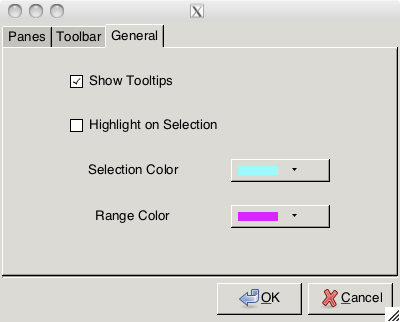 [The options include 'Show Tooltips', 'Highlight on Selection', 'Selection Color' and 'Range Color']