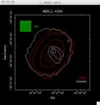 [Thumbnail image: The radio contours are now in red and labels have been added to the plot.]