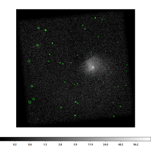 [Thumbnail image: an image of a galaxy (diffuse emission), with ~50 green circles showing point-like source detected.]