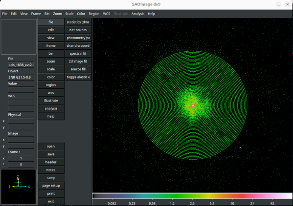 [Thumbnail image: The annuli are displayed in green on the data in ds9.]
