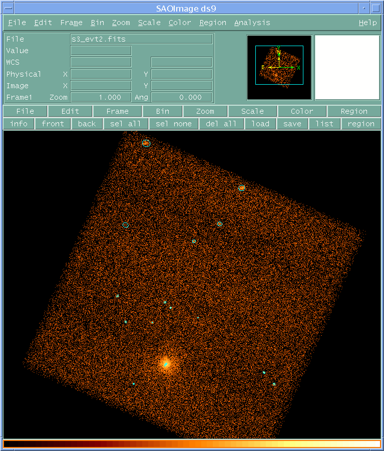 [Image 2: A simple example - chip S3 with detections overlaid (ObsID 578)]
