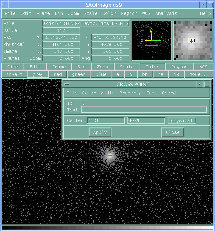 [Image 2: Source position marked in ds9]