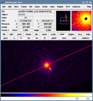 [Thumbnail image: The ACIS source is piled and has a bright streak running through it.]