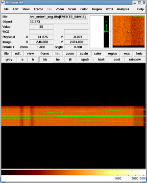 [Thumbnail image: The image in wavelength coordinates is displayed in ds9.]