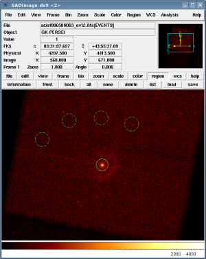 [Thumbnail image: Four background regions and one source region are defined as green circles.]