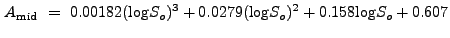 $\displaystyle A_{\rm mid}~=~0.00182({\log}S_o)^3 + 0.0279({\log}S_o)^2 + 0.158{\log}S_o + 0.607$