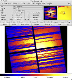 [Thumbnail image: The ACIS-I array plus ACIS-S2 and S3 are included in the exposure map.]