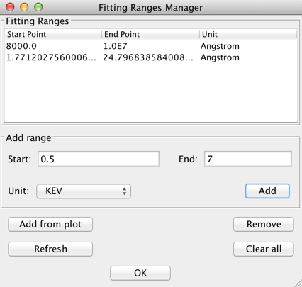 Fitting range manager window
