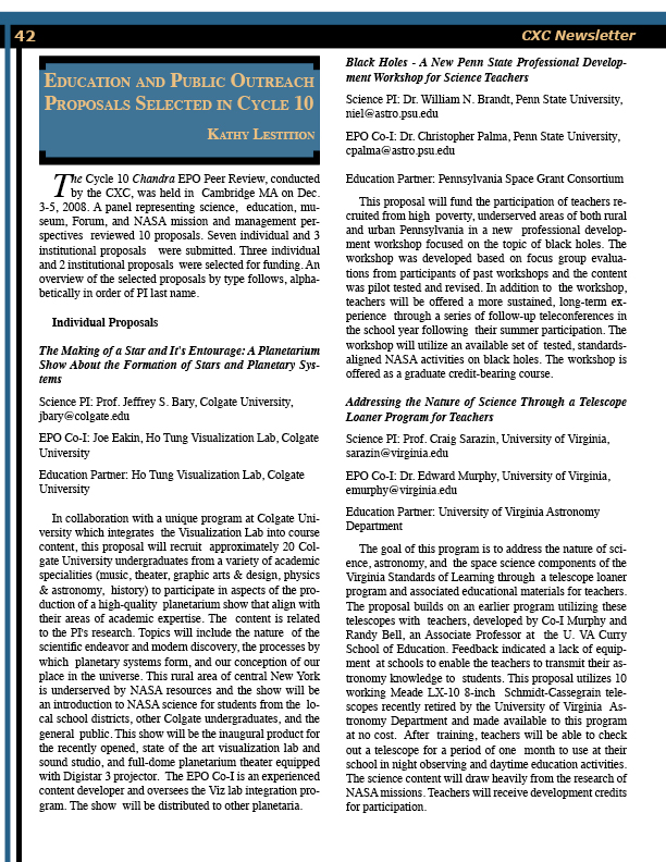 Page 42 of the Chandra Newsletter, issue 16, for text-only, please refer to http://cxc.harvard.edu/newsletters/news_16/newsletter16.html